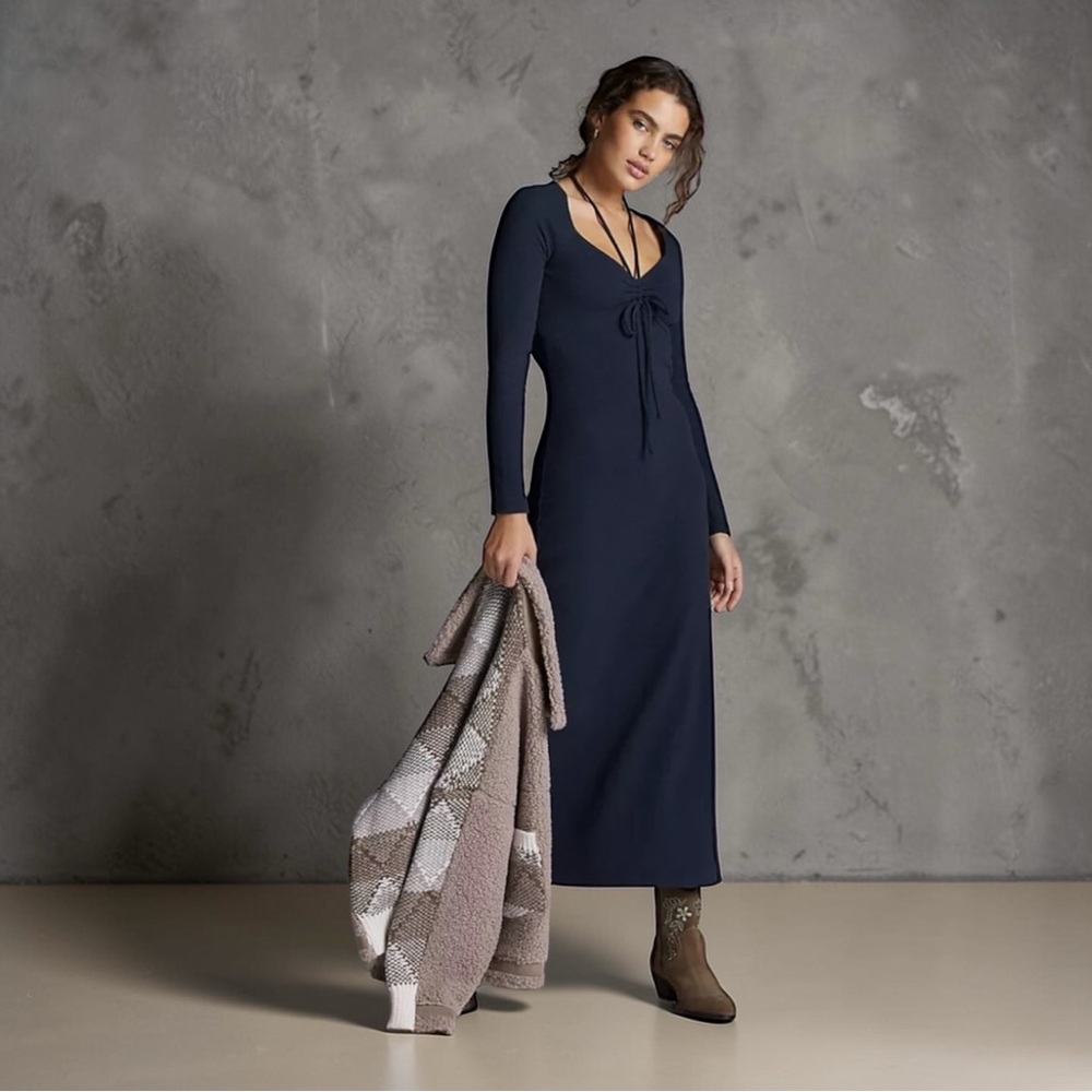 Anthropologie Tie-Front Fitted Midi Dress Small - Picture 10 of 10